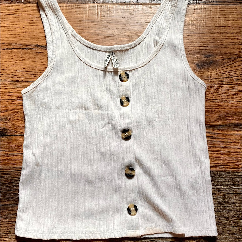 Cropped White Ribbed Tank Top